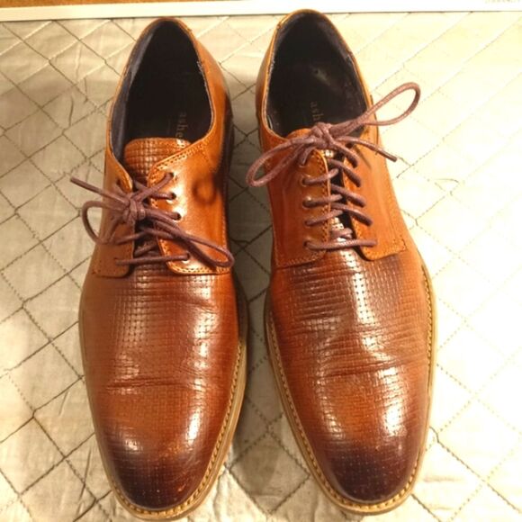 Asher Green Mens  Textured Brown Genuine Leather  Oxford Tie Up Shoes Sz 8 main image 2
